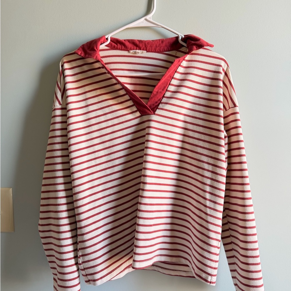 JODIFL Red and Cream Knit Top